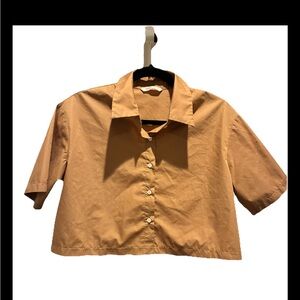 Romwe Cropped Collared Button-Up Shirt size XS